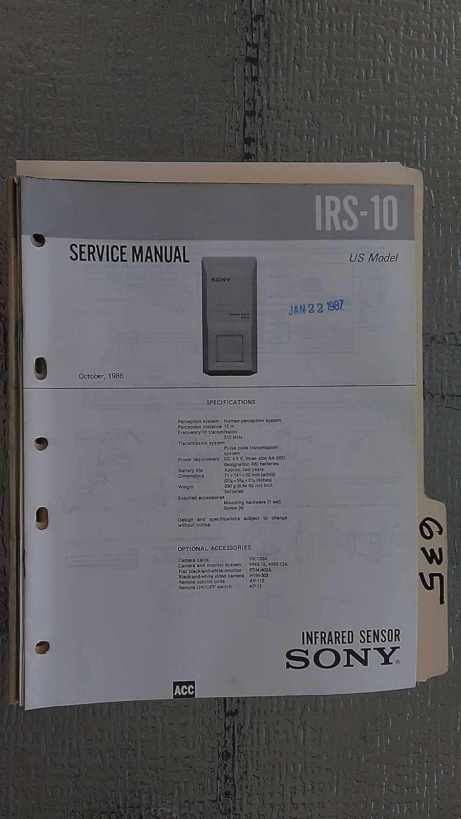 Sony irs-10 service manual original repair book infrared sensor
