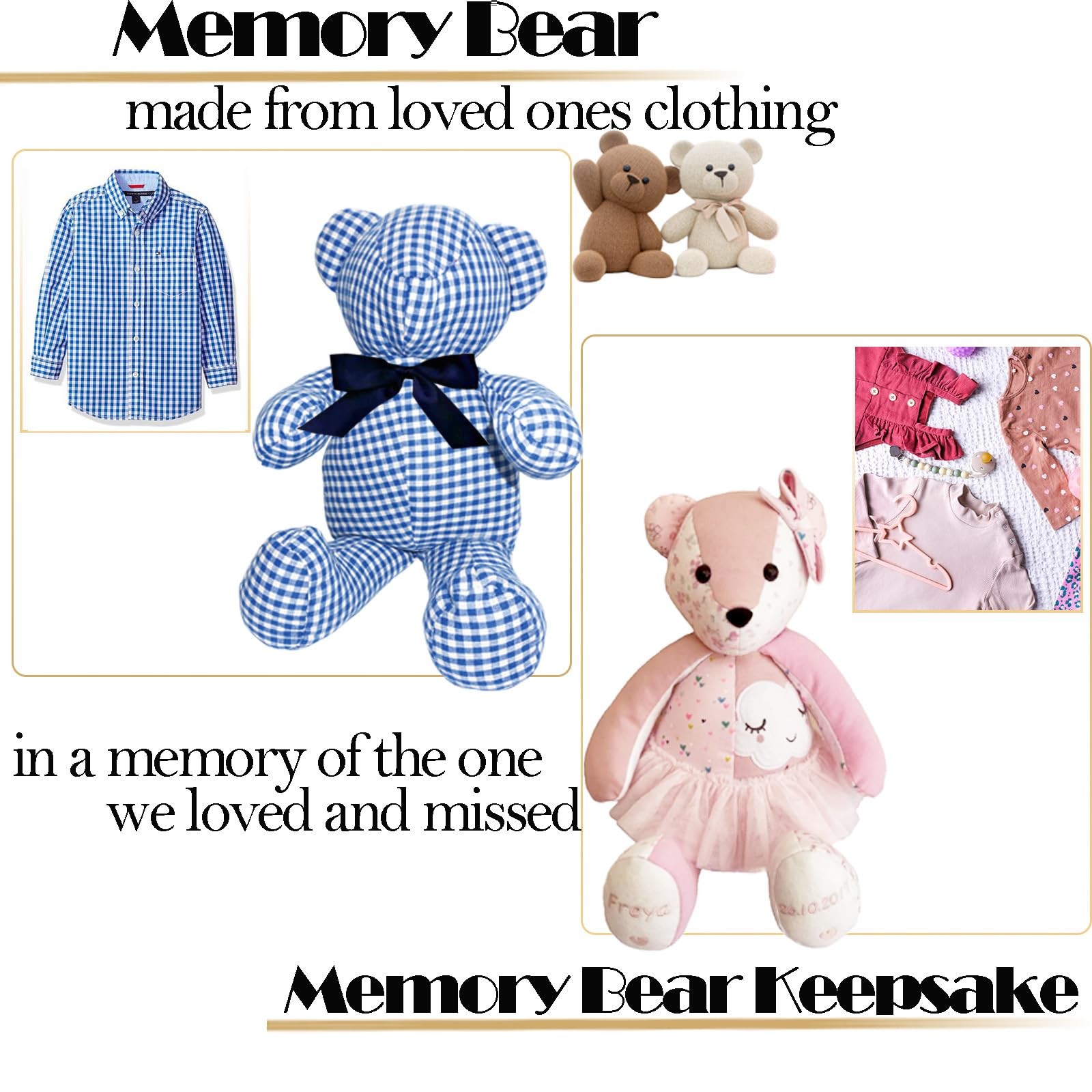 Topapfo Large 17 Inch Memory Bear Sewing Patterns for 17 Inch, white