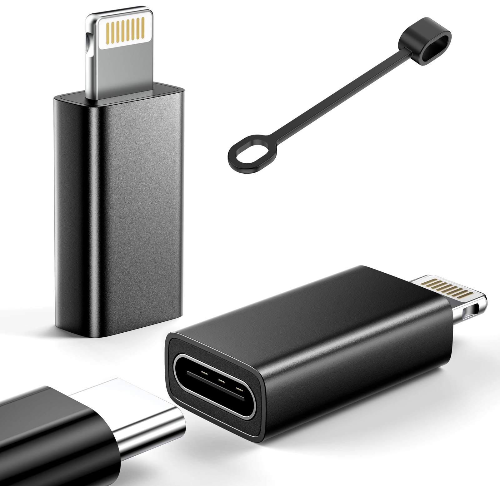 MFi Certified USB C to Lightning Adapter 2-Pack, 27W Fast 2 Pack, Black