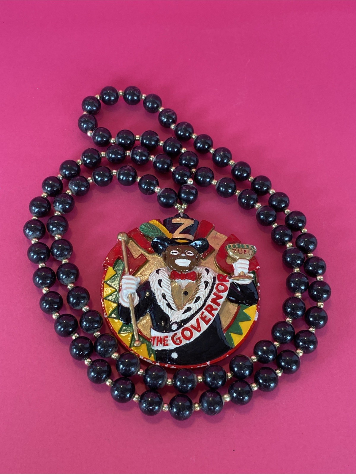 Mardi Gras Black Beads With The Governor Zuru  2’ In Length