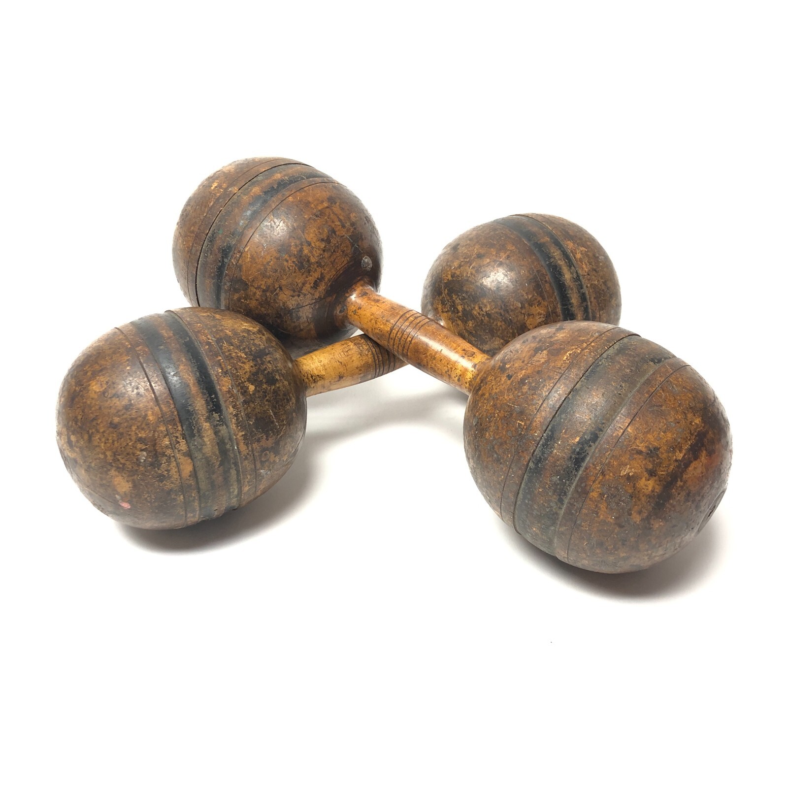 Antique 3 pound wood dumbbells weights set