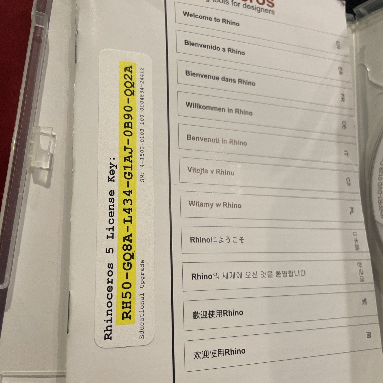 Rhinoceros Version 5 Upgrade R50U-E w/Liscense Key