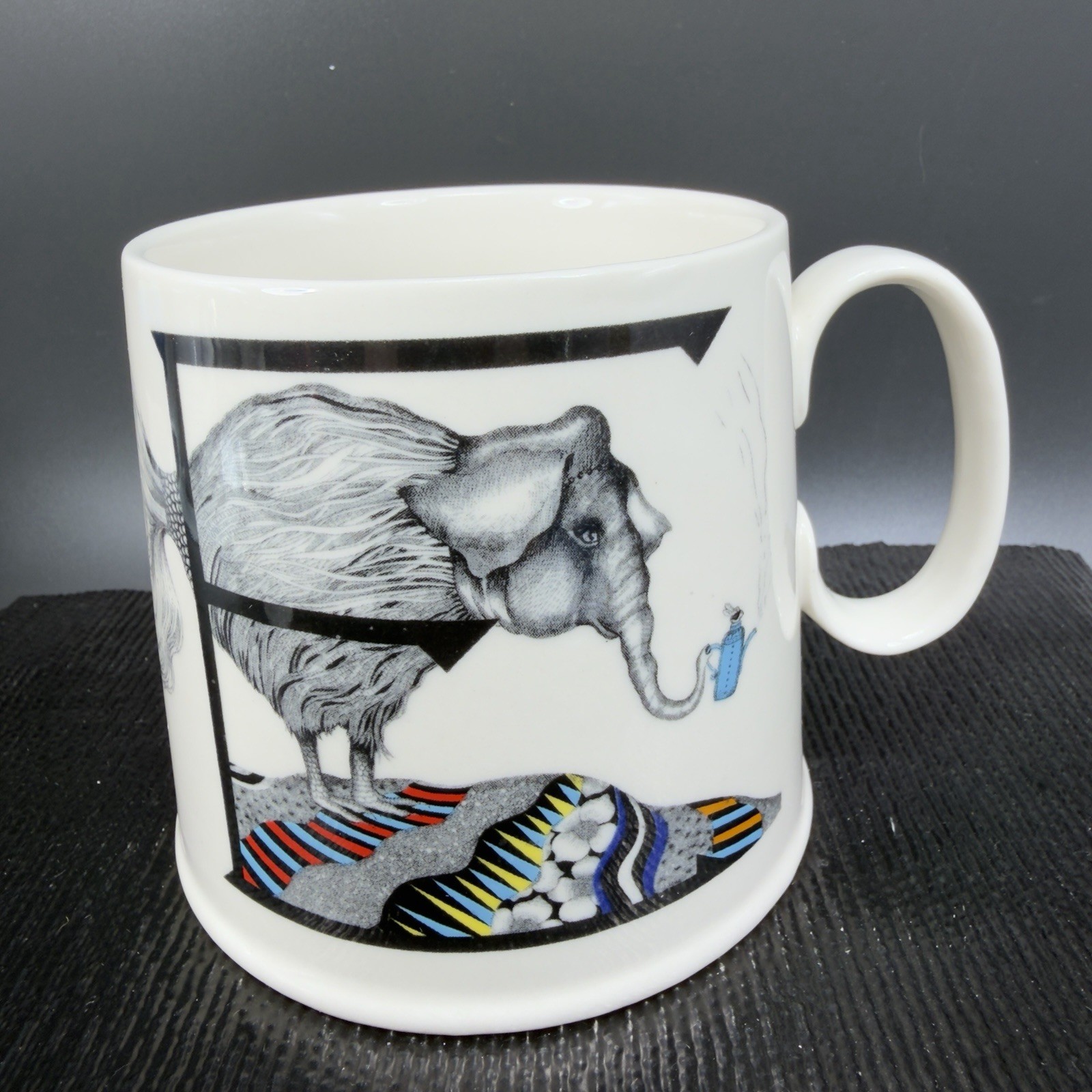 FLORENCE BALDUCCI for Anthropologie Ceramic Mug Cup Monogram E Elephant Pattern