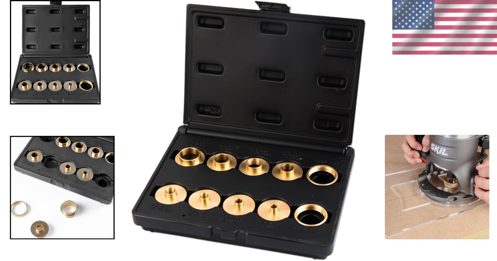Universal 10-Piece Brass Router Bushing Set - Fits Porter Cable Style Routers