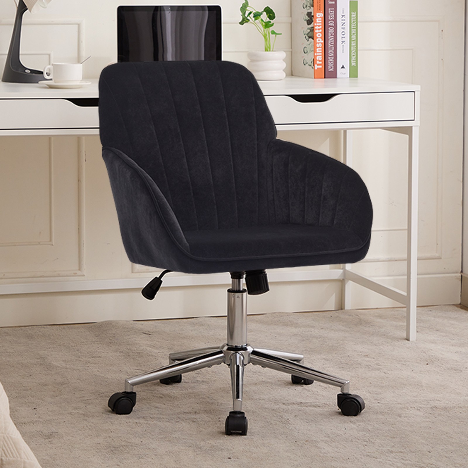 Ergonomic Adjustable Swivel Office Chair, Black Velvet, 38"H x 24.6"L