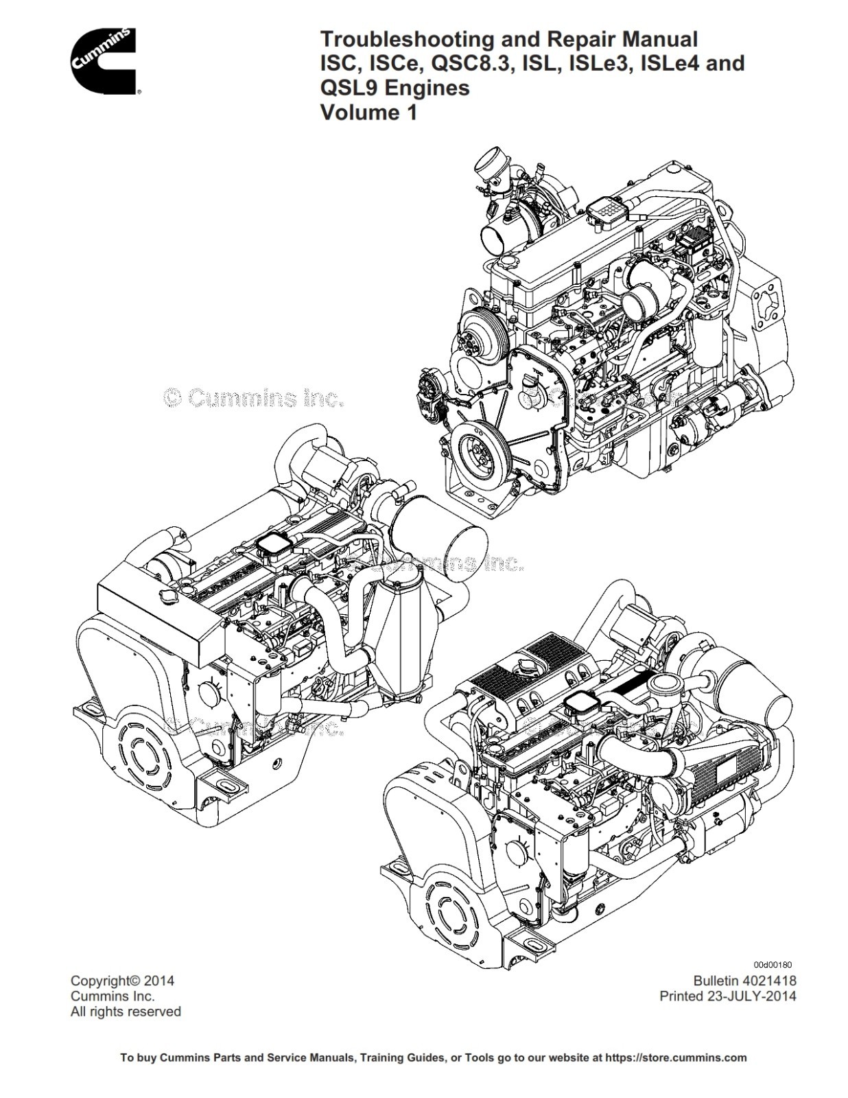 CUMMINS ISC, QSC8.3, ISL and QSL9 ENGINES Service Repair Manual PDF USB 2014