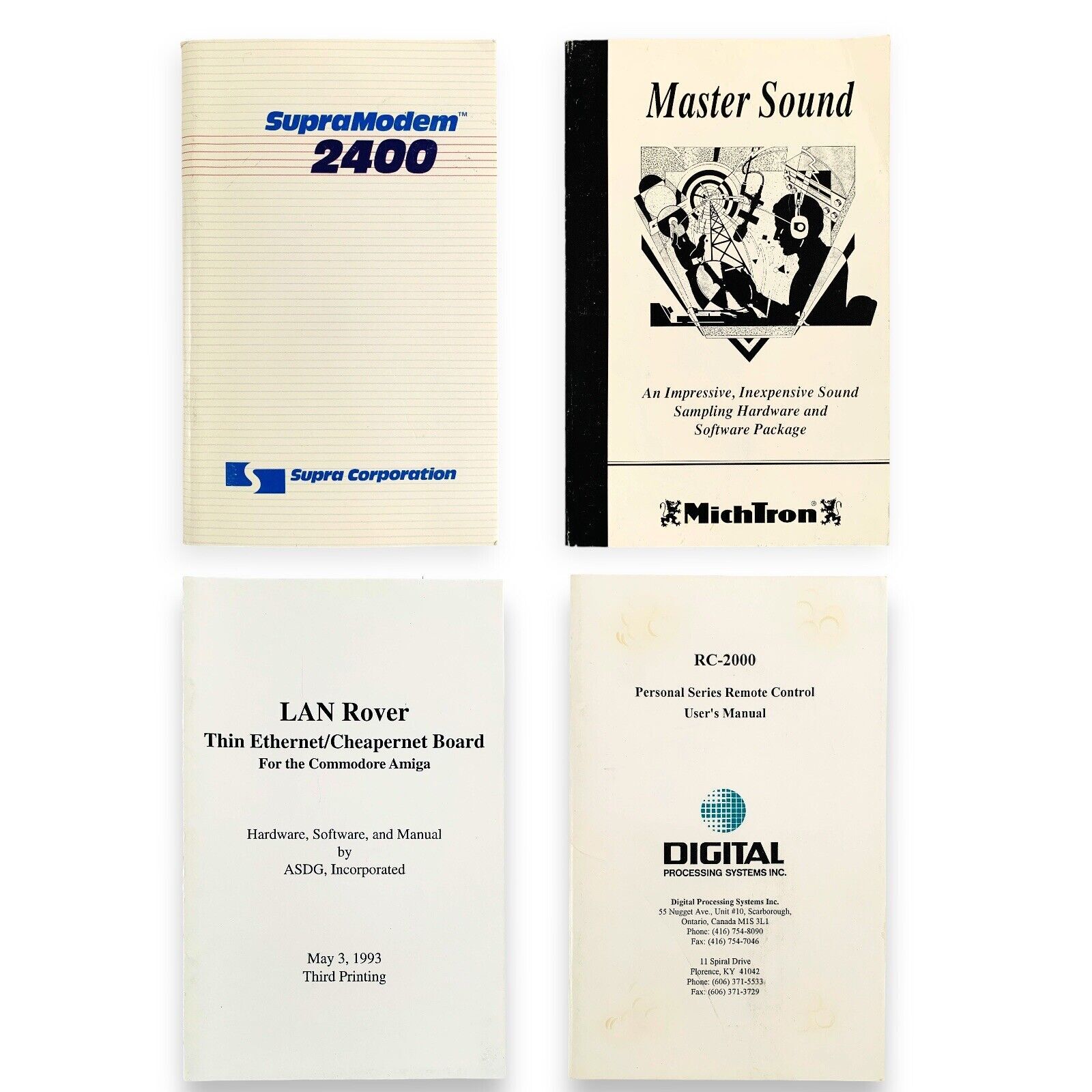 LOT of 4 Amiga Manuals SupraModem 2400 Master Sound Lan Rover RC-2000 VTG 1980s