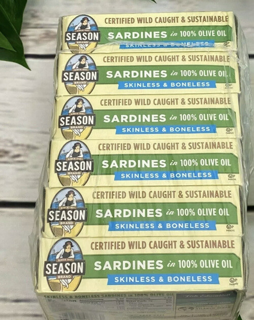 6 Cans (4.375 oz each) Season Wild Caught Sardines Olive Oil Skinless Boneless