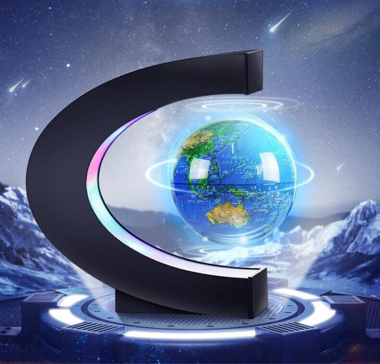 Creative C Shape Magnetic Levitation Floating Globe World Map with Colorful LED