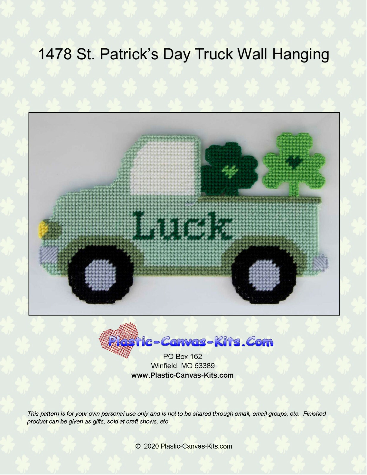 St. Patrick's Day Truck Wall Hanging-Plastic Canvas Pattern or Kit