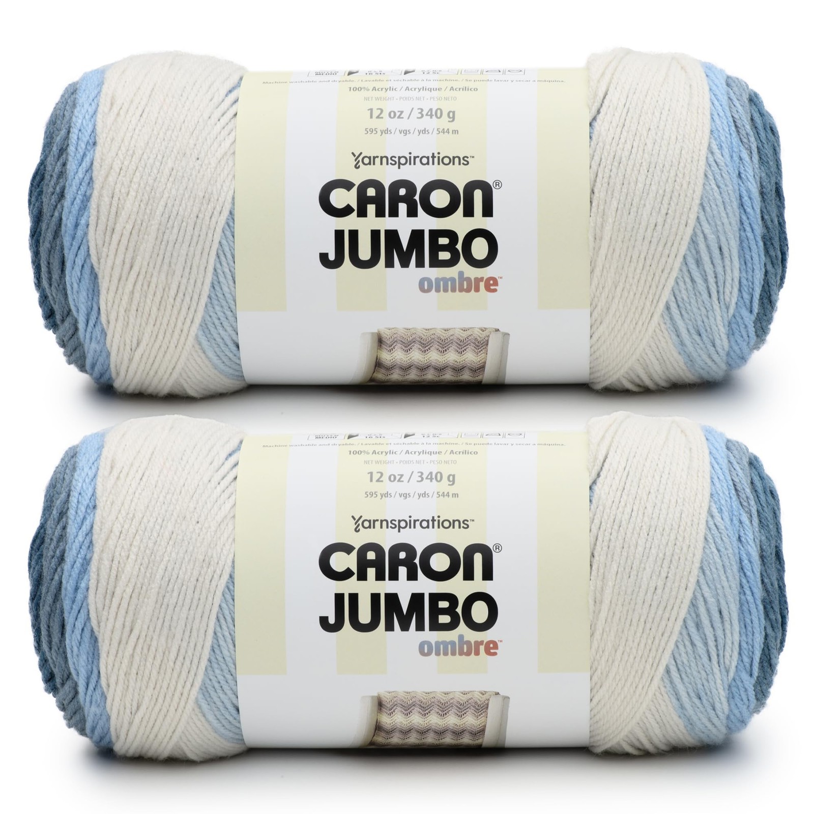 CAR Jumbo Ombre Faded Jeans Yarn - 2 Pack of 340g/12 oz - 100% Acrylic - #4 W...