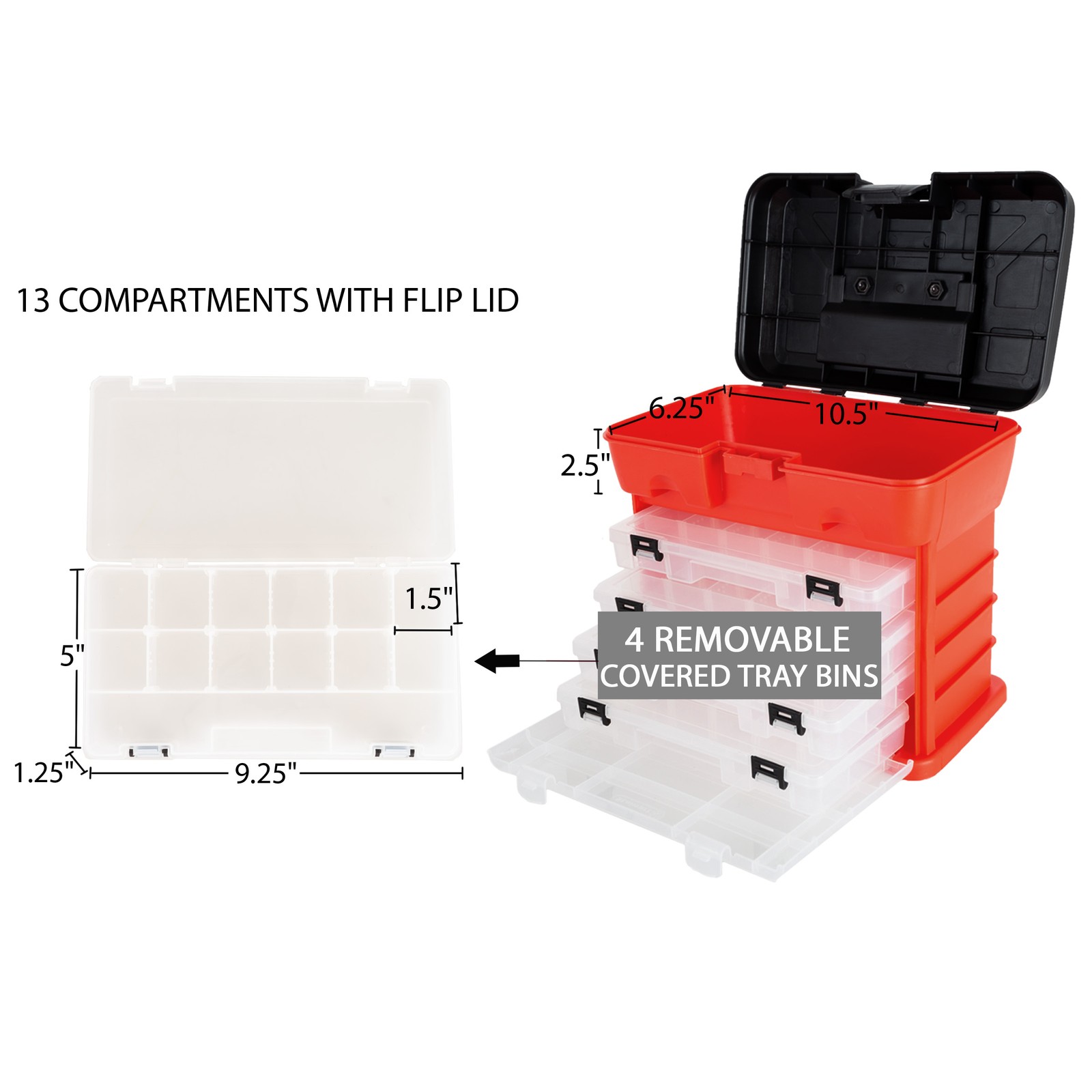 Plastic Tool Box Compartments for Jewelry Making, Beads, Crafts 11 Inch