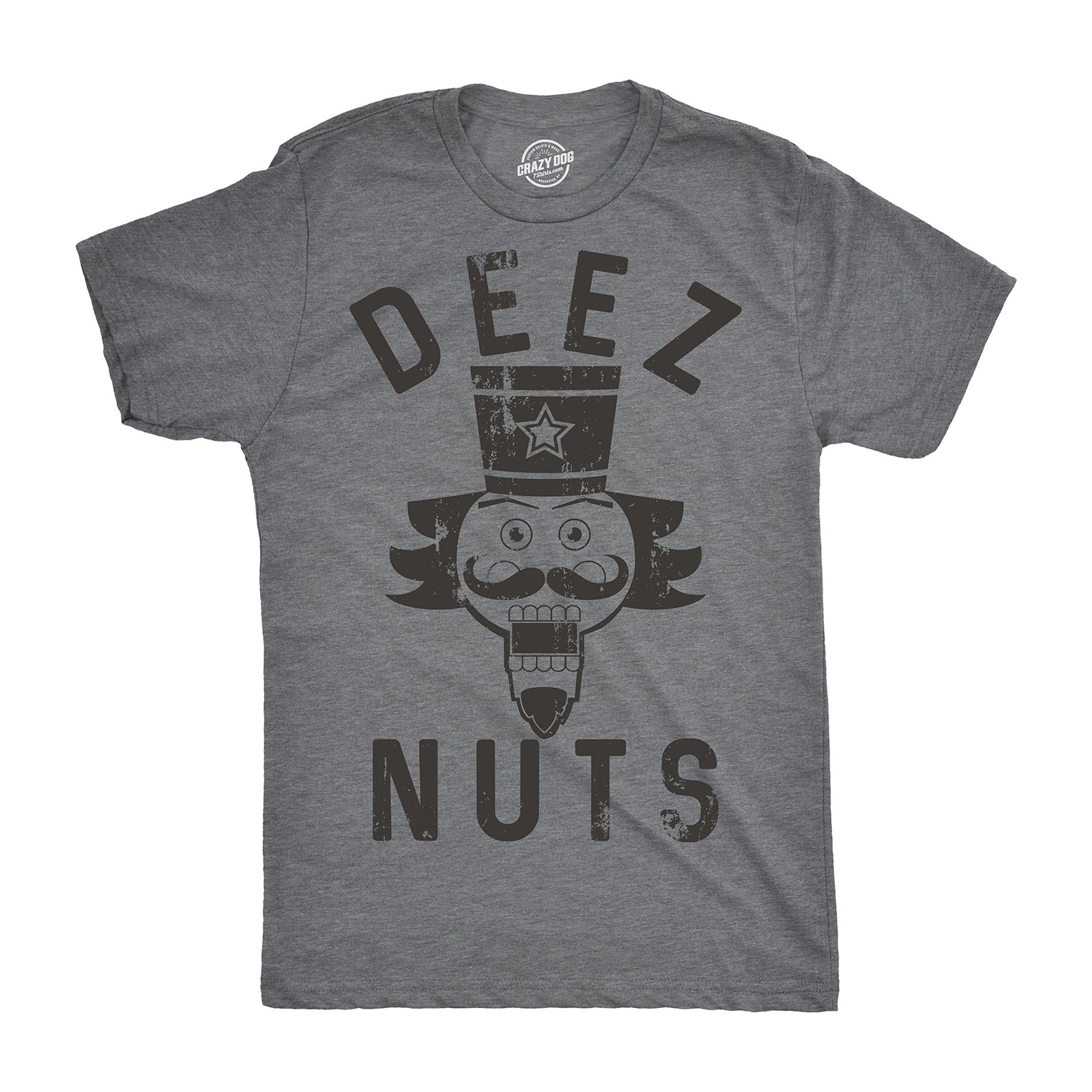 Crazy Dog Mens Holiday Novelty T Shirt Deez Nuts XX-Large, Dark Heather Grey