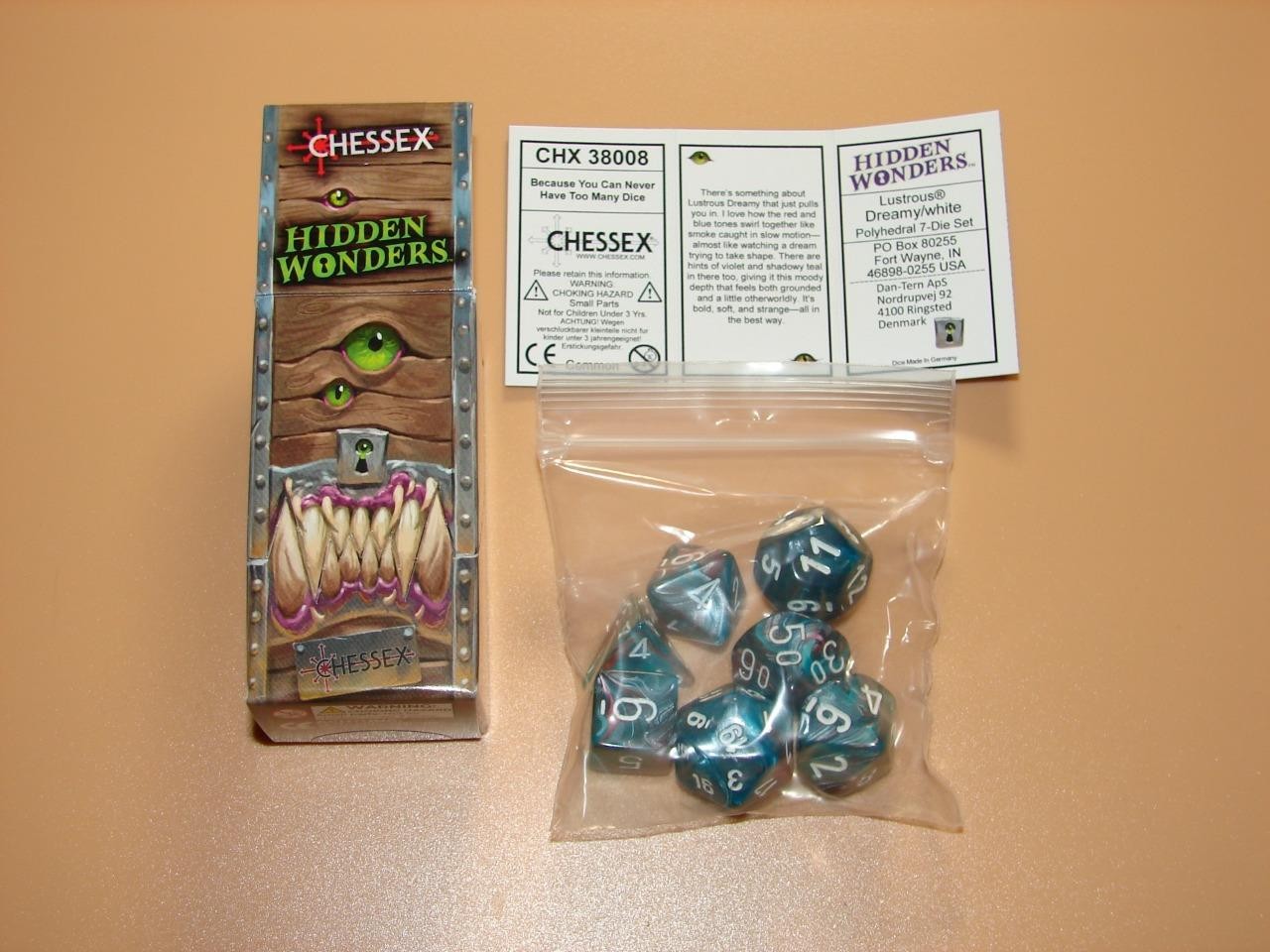 NEW Chessex Hidden Wonders - CHX 38008 - Lustrous Dreamy w/ White 7-Die Set