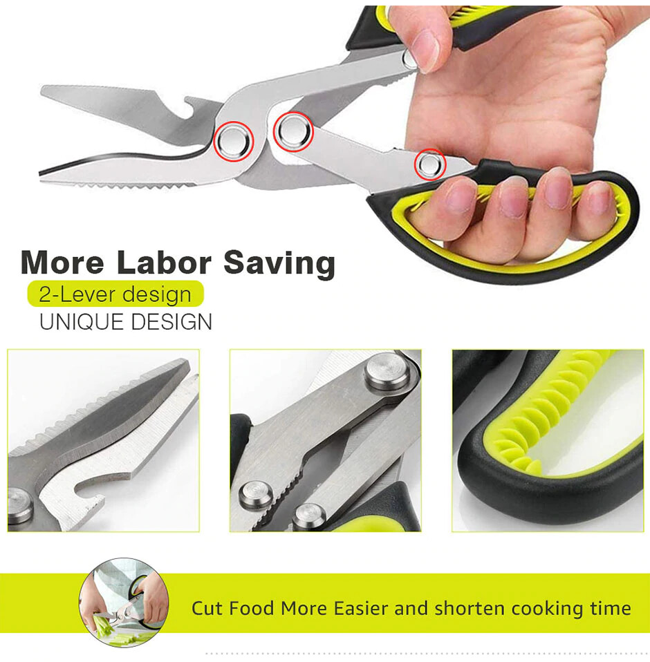 Poultry Shears BBQ Scissors 6 in 1 Heavy Duty Curved Multifunctional Scissors