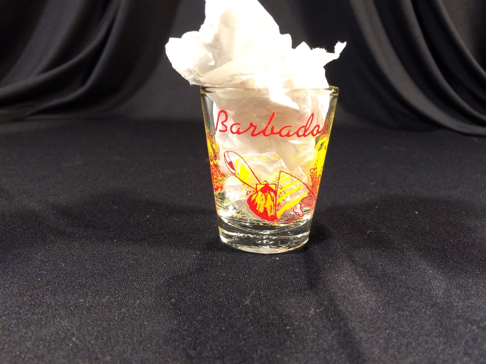 Vintage Barbados Shot Glass Collectible 2-1/4" Yellow Red
