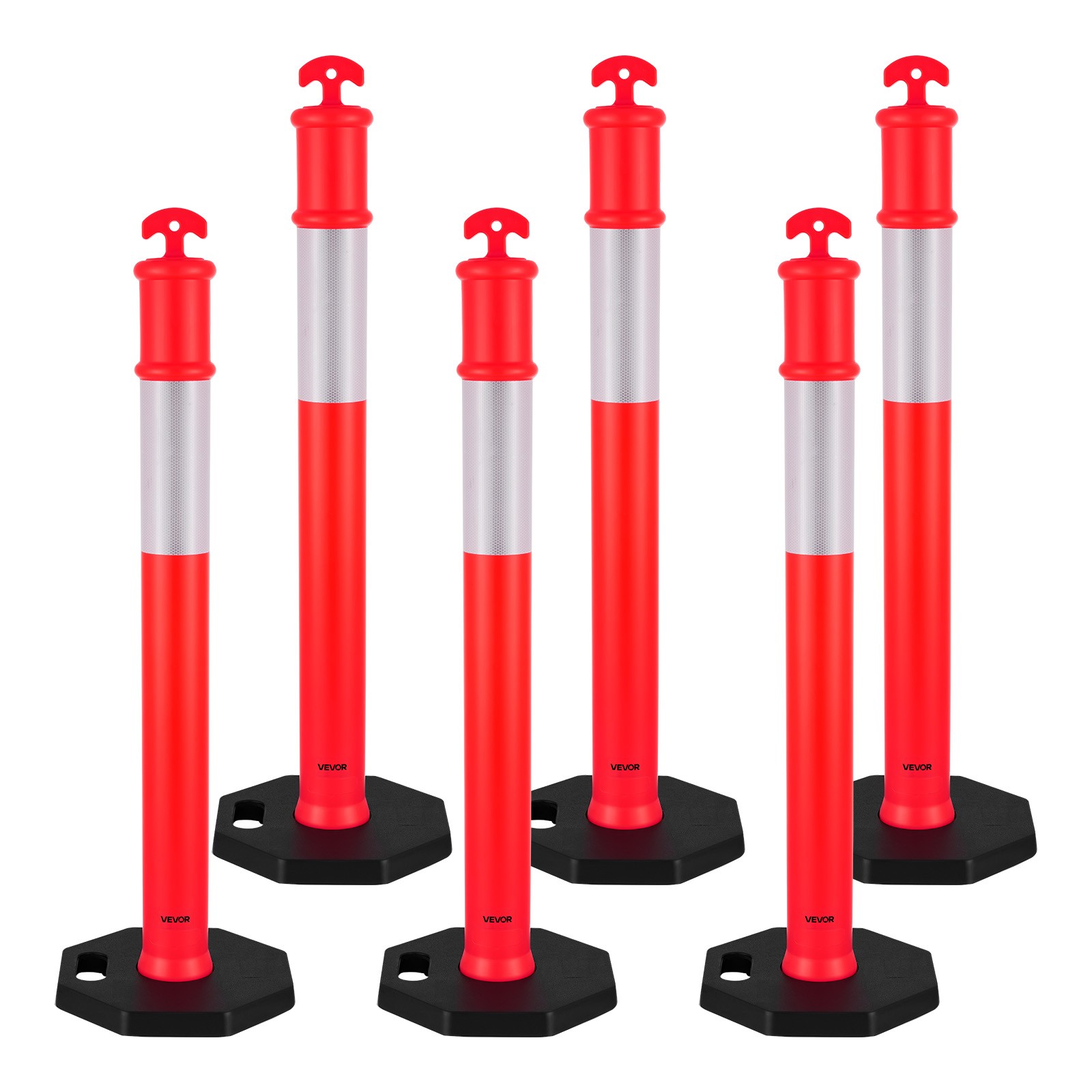 VEVOR 6 Packs Traffic Delineator Posts 45 in Traffic Safety Cones Weighted Base