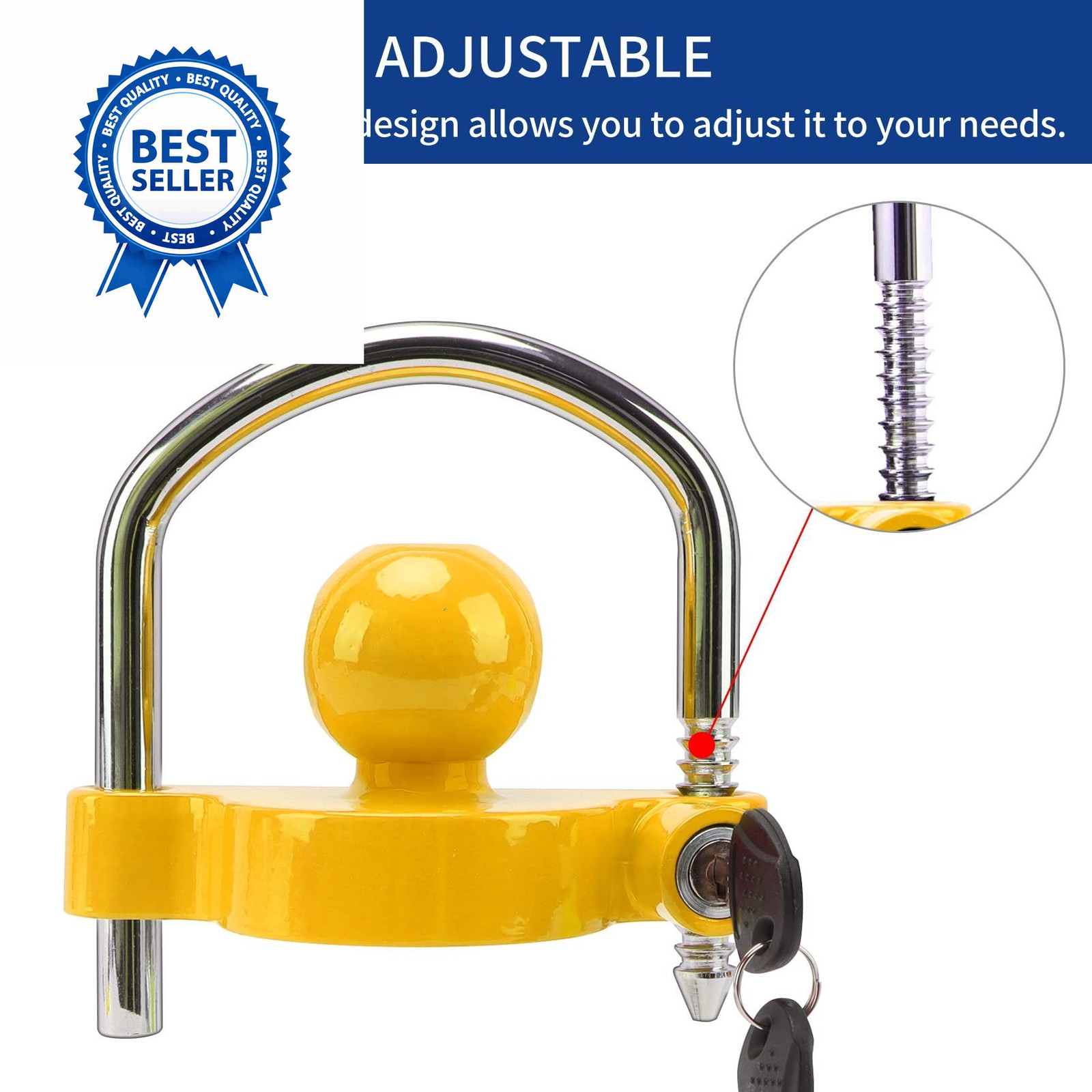METOWARE Keyed Alike Trailer Coupler Lock 2 PACK Alike, Yellow 2 Pack
