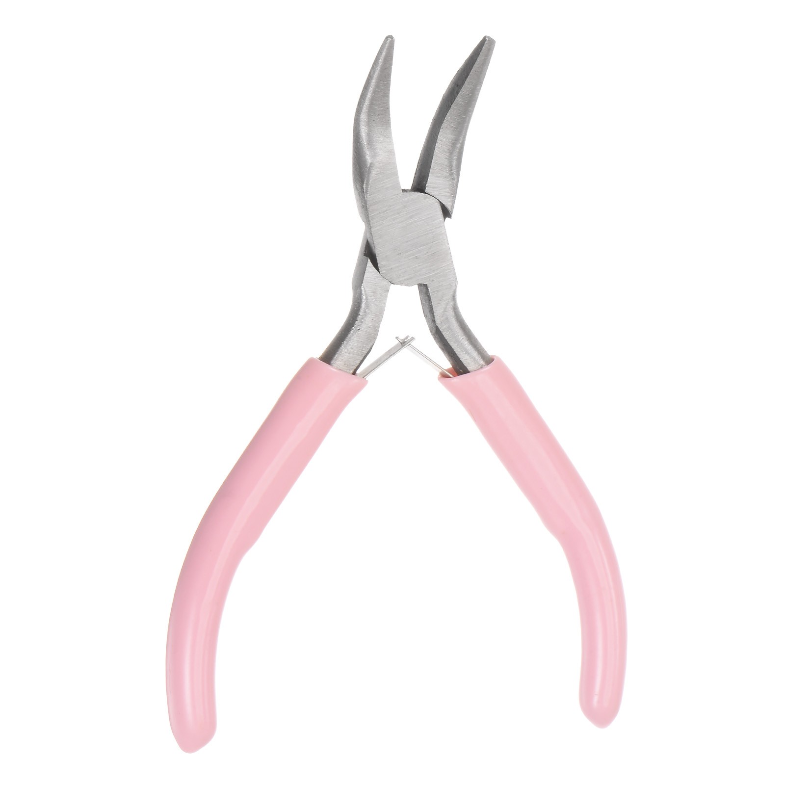 Mini Bent Nose Pliers 4.5" Toothless Curved Precision Plier with Pink Handle