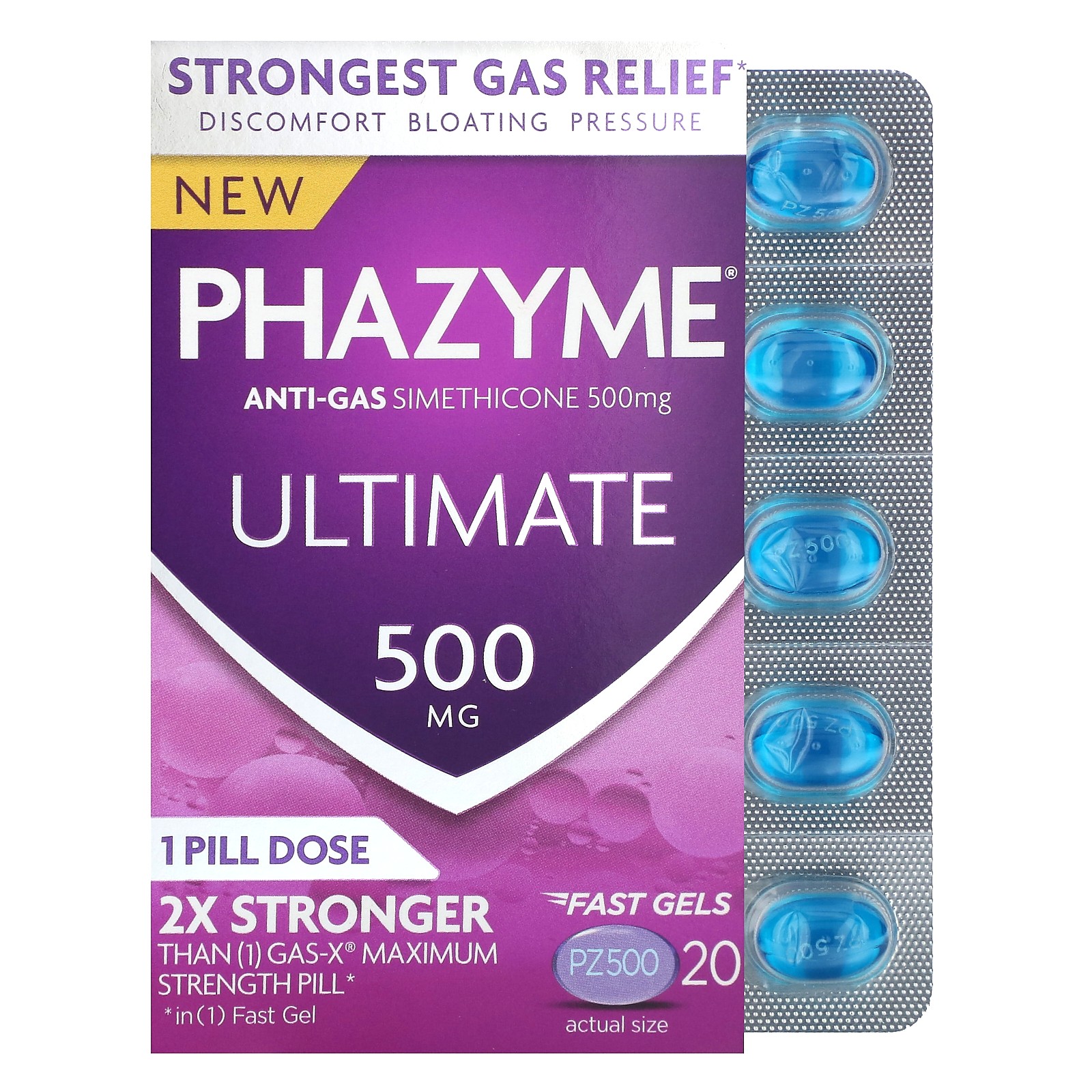 Ultimate, Anti-Gas Simethicone, 500 mg, 20 Fast Gels