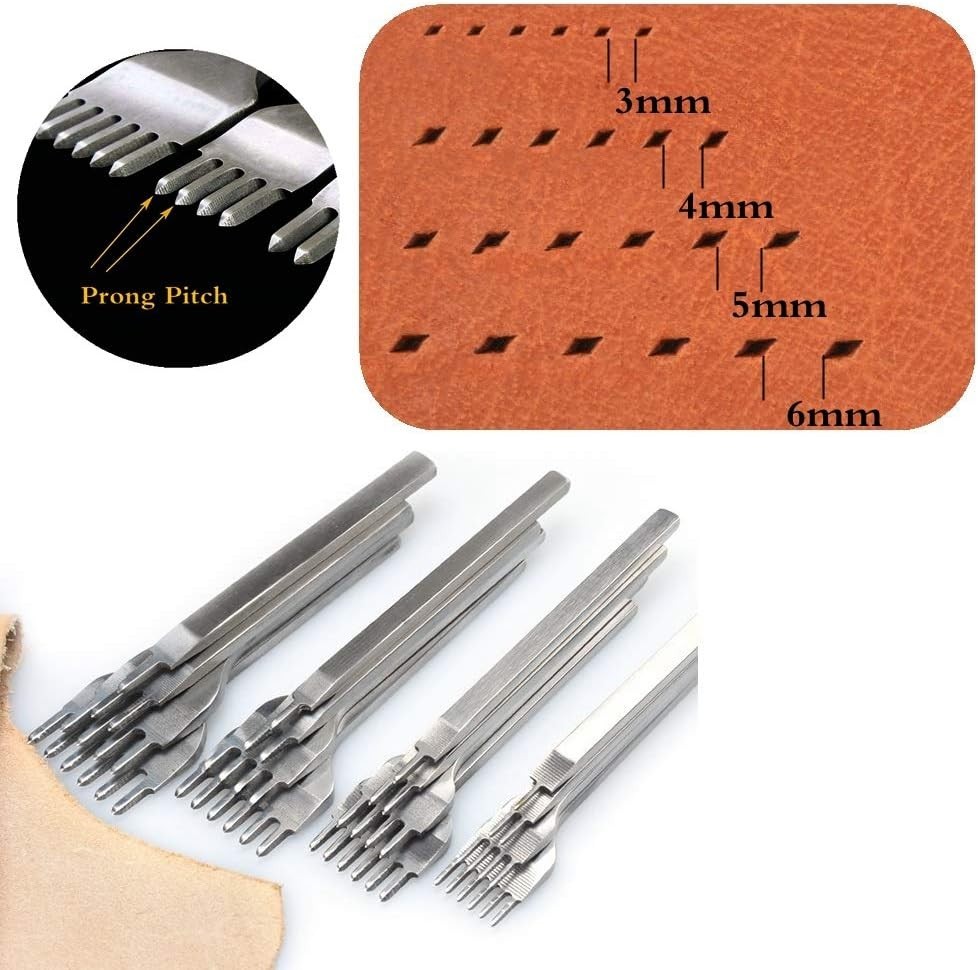 Leather Stitching Punch Set, Diamond Chisel Tools, 4mm White Steel 1/2/4/6 Pr...