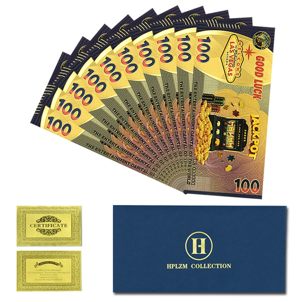 Las Vegas Landmark Gold Foil Banknote 10pcs in Envelope Casino Style Collectible