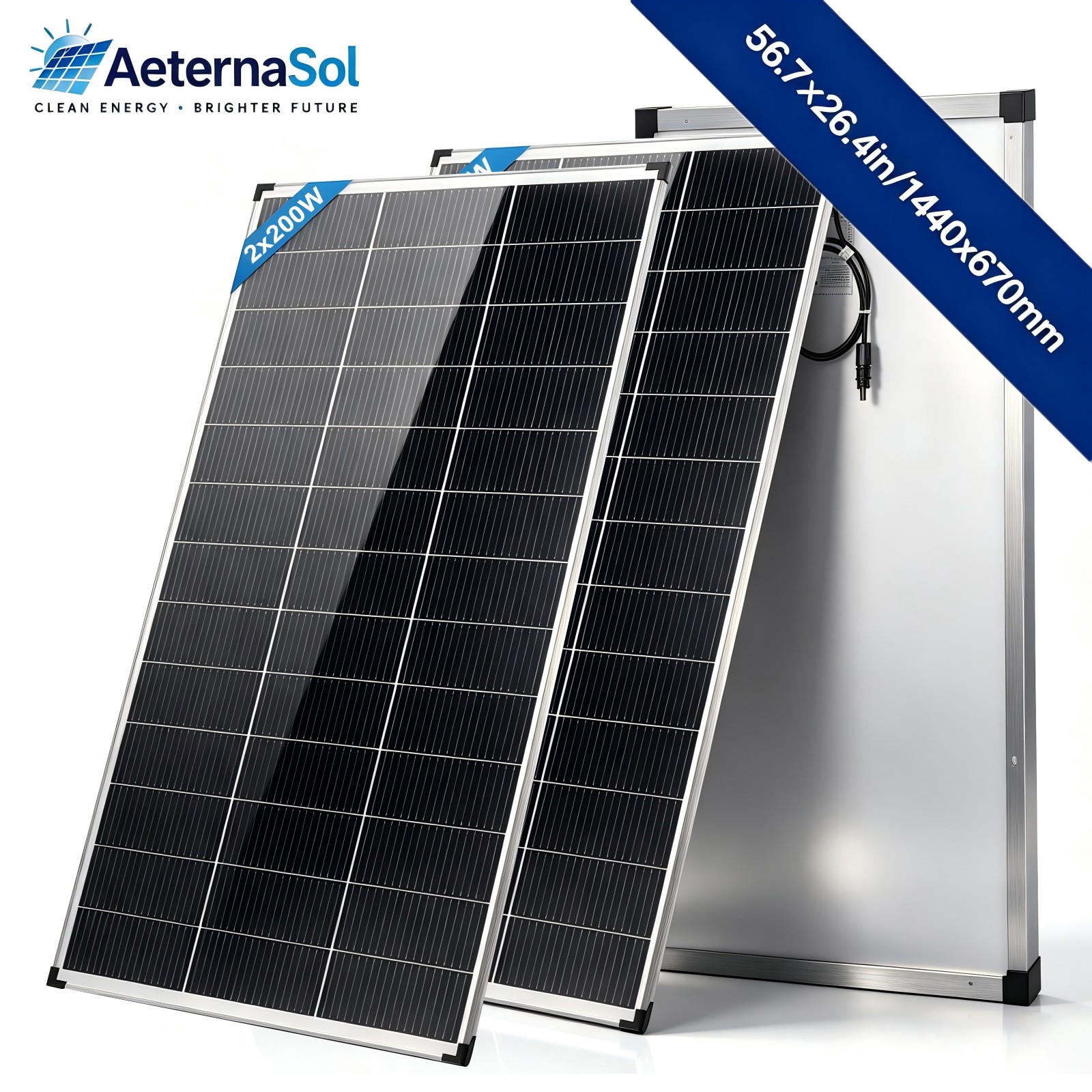 AeternaSol 2Pack 200W Solar Panel N-Type Mono PV Roof Home RV Off-Grid US Stock