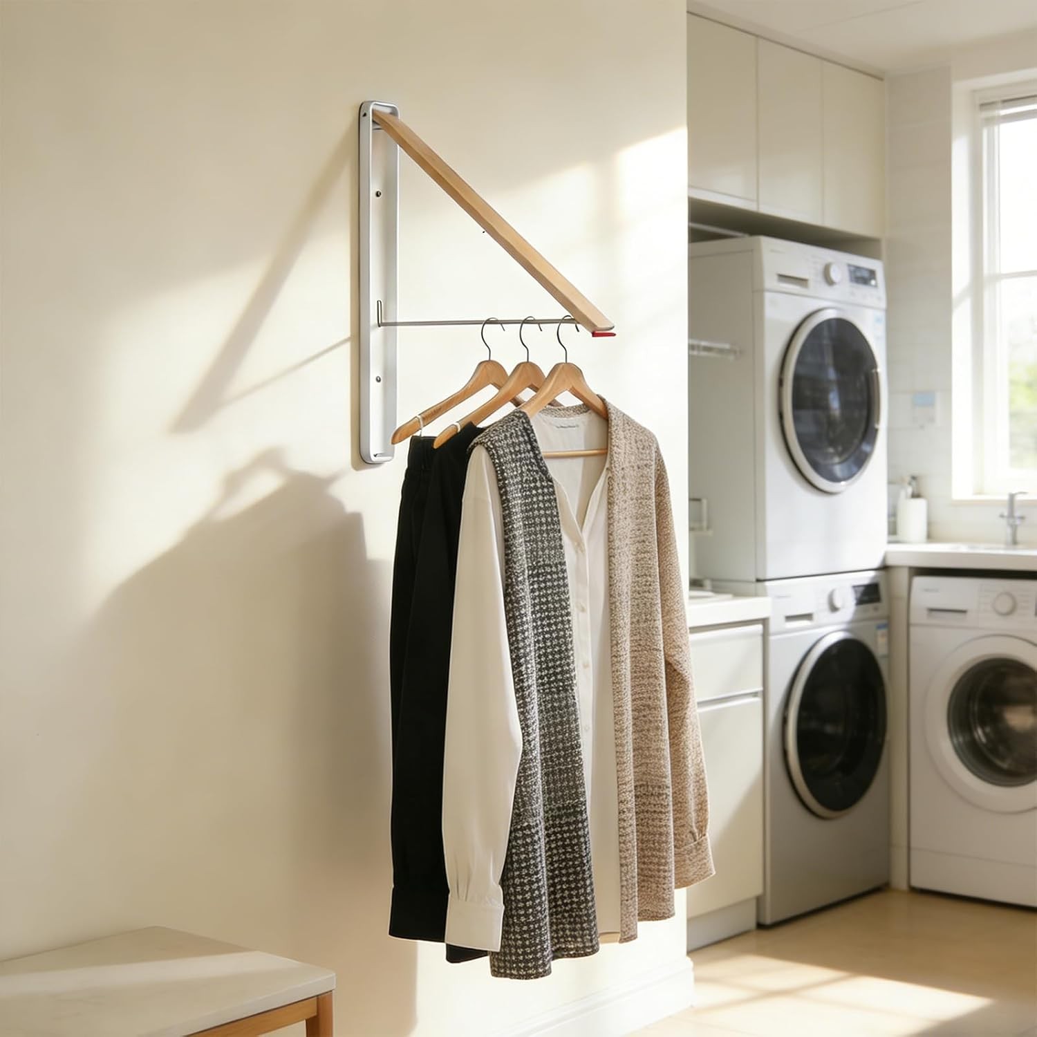 Clothes Drying Rack Wall Mounted for Laundry, Retractable & Foldable Clothes Han