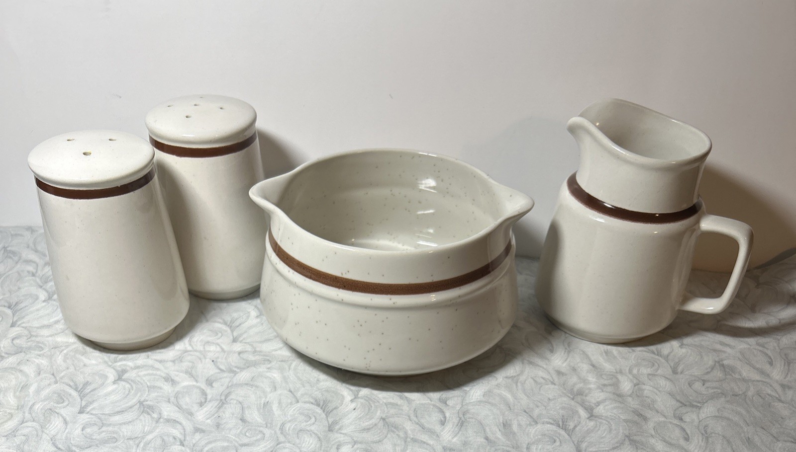 Bonsai, Autumn Collection Stoneware Gravy Boat Creamer Salt Pepper Shakers Japan