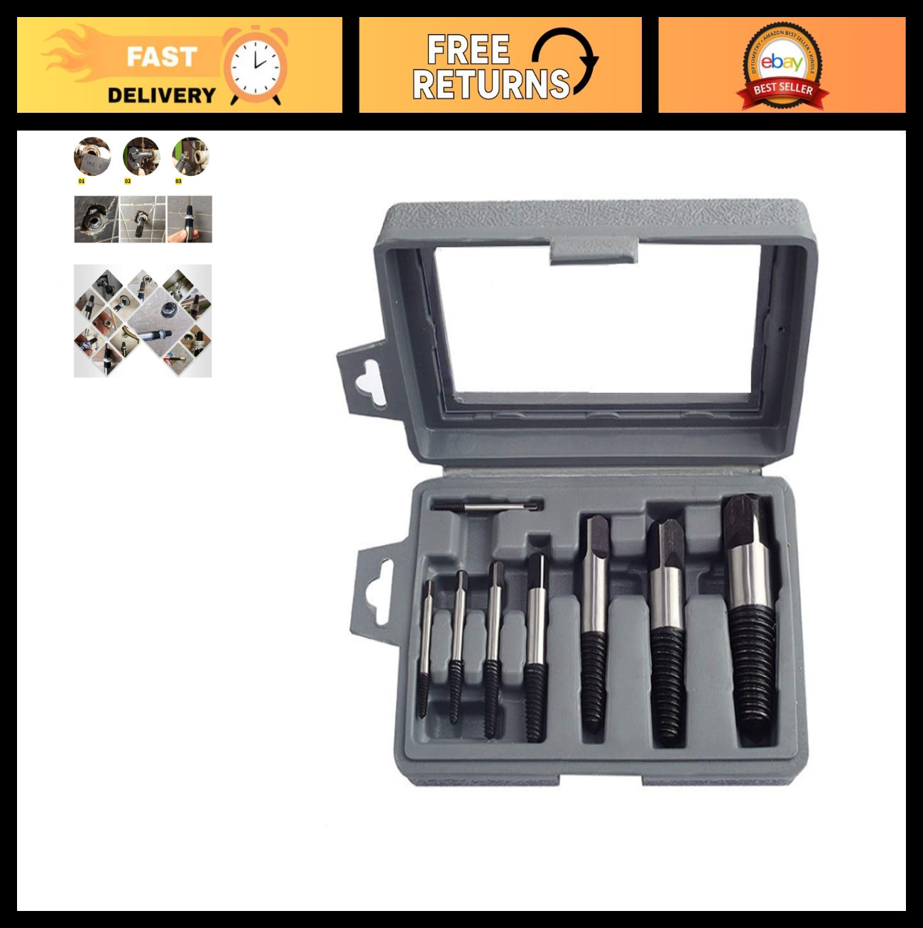 8pcs Damaged Screw Extractor Set - Broken Bolt & Pipe Remover Tool Kit