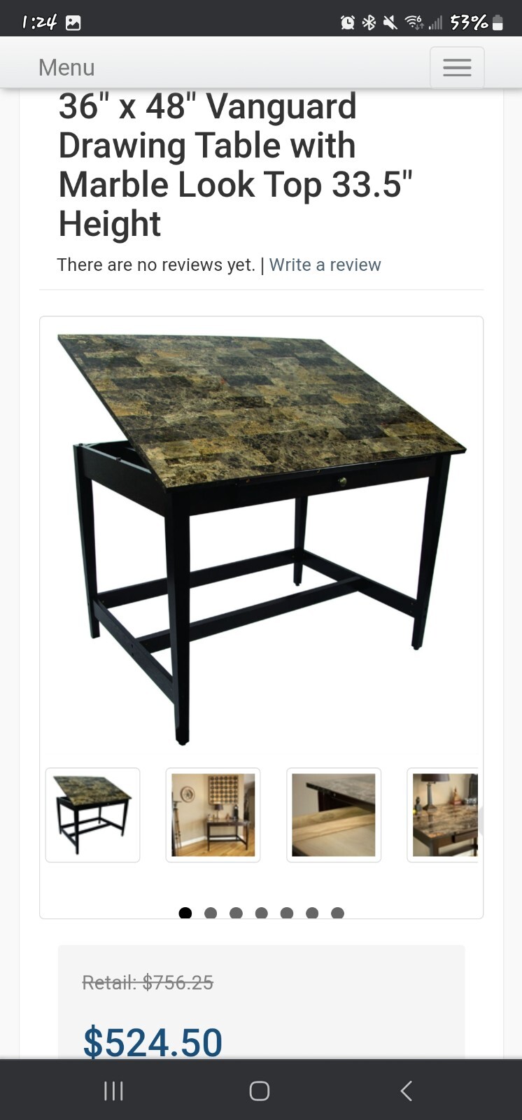 Alvin Vanguard drawing table. 28" x 42" marble top finish. 
