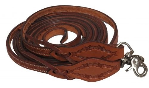 Showman Argentina Cow Leather Split Reins w/ Barbed Wire Tooling