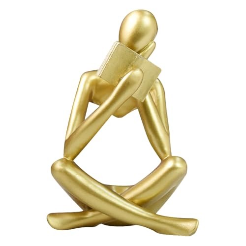 Gold Reading Women Statue, Thinker Sculptures, Abstract Art Large Gold Right