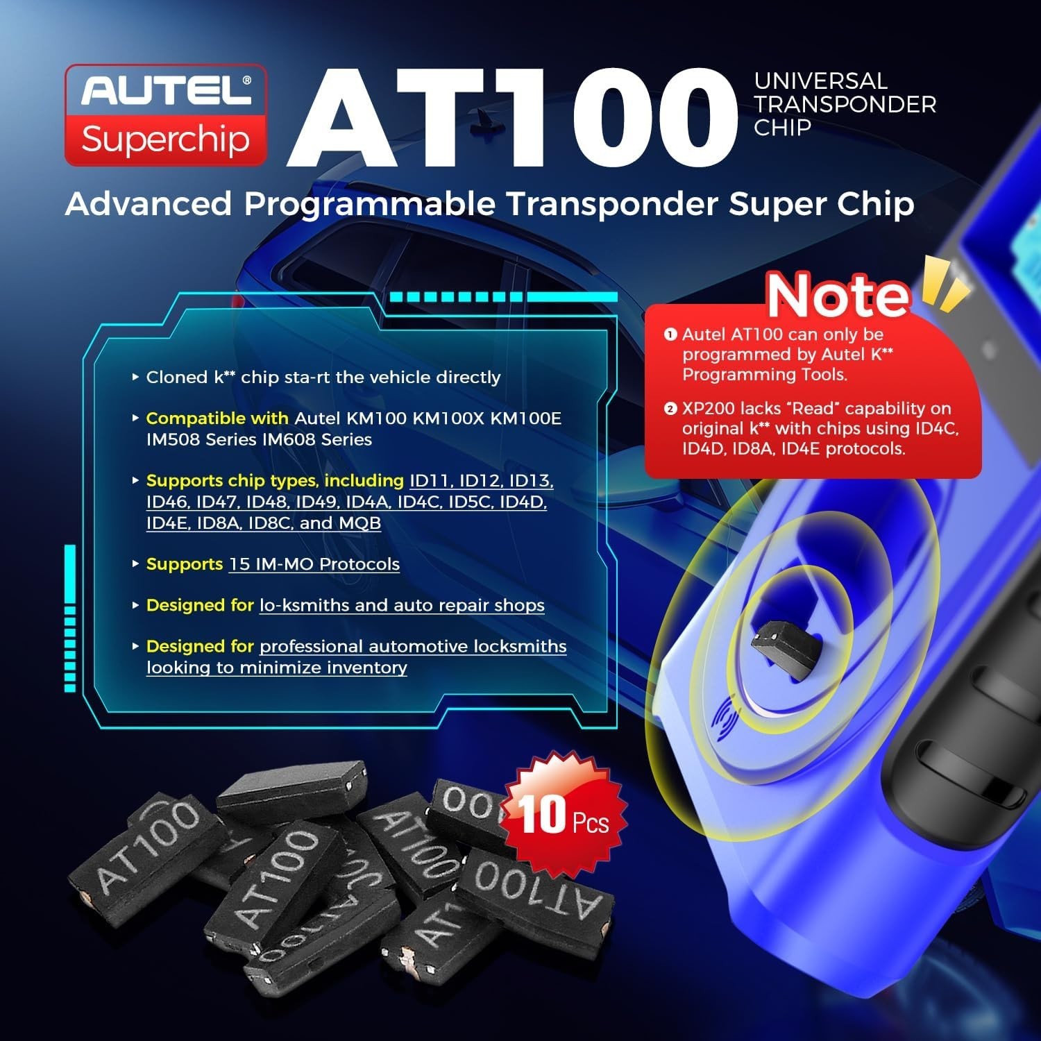 10x Autel AT100 Universal Transponder Chip Work with XP200, XP400, IM508 IM608