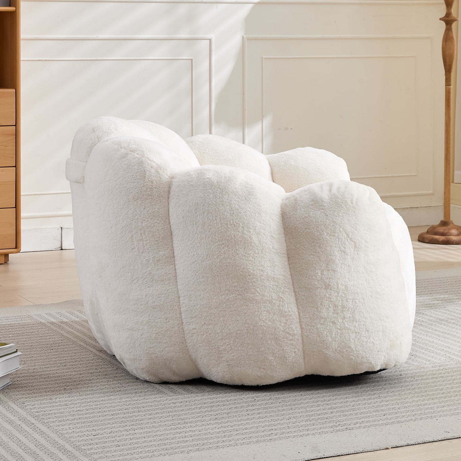 White Lotus Compression Sofa Bean Bag Pull Ring Portable Living Room Bedroom