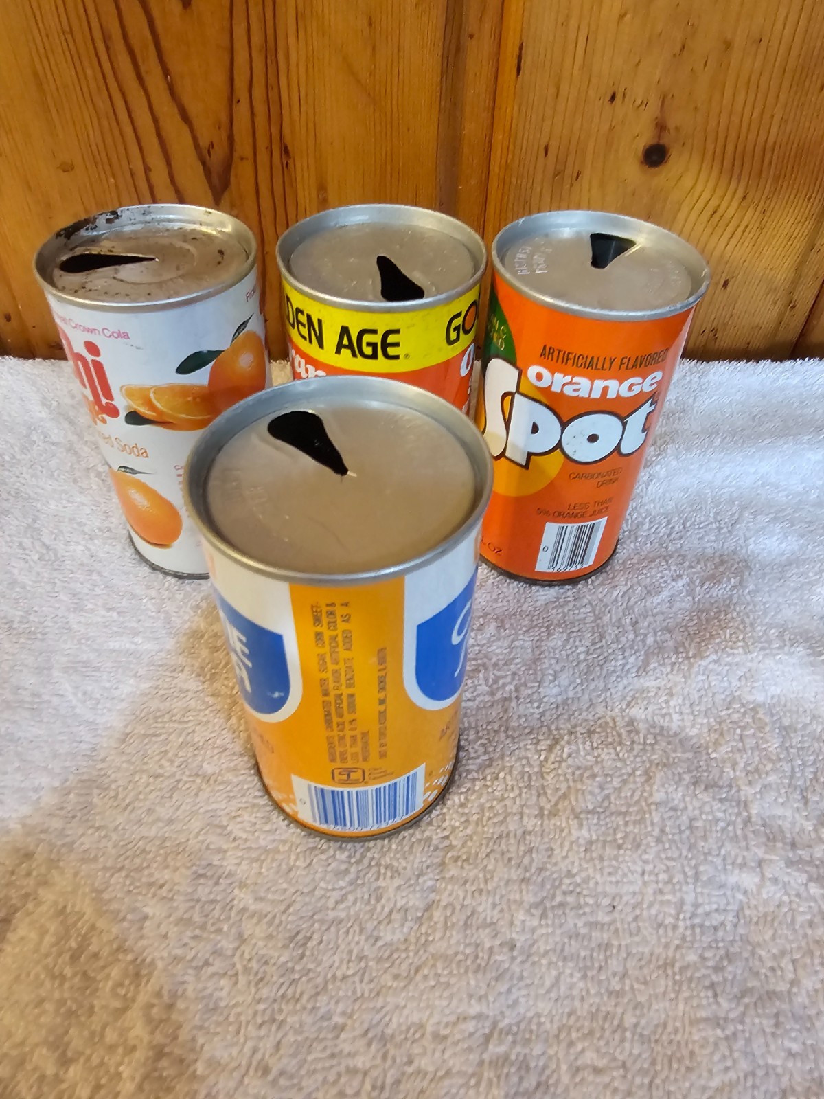 4 DIFF ORANGE STRAIGHT STEEL SODA CAN CANS EMPTY G