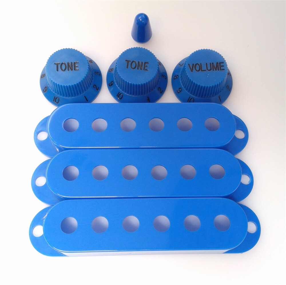 True Custom Shop® Blue Single Coil Pickup Covers and T/T/V Knob & Tip for Strat
