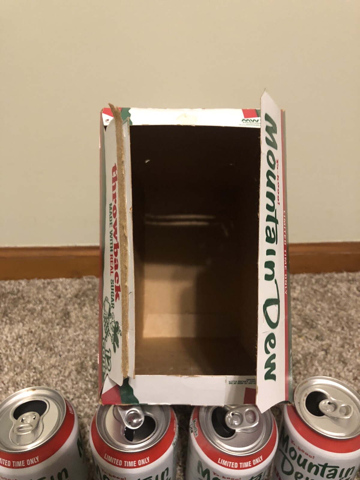 Mountain Dew Throwback Hillbilly Real Sugar 12 Pack Box W/Empty Cans 2011 Exp