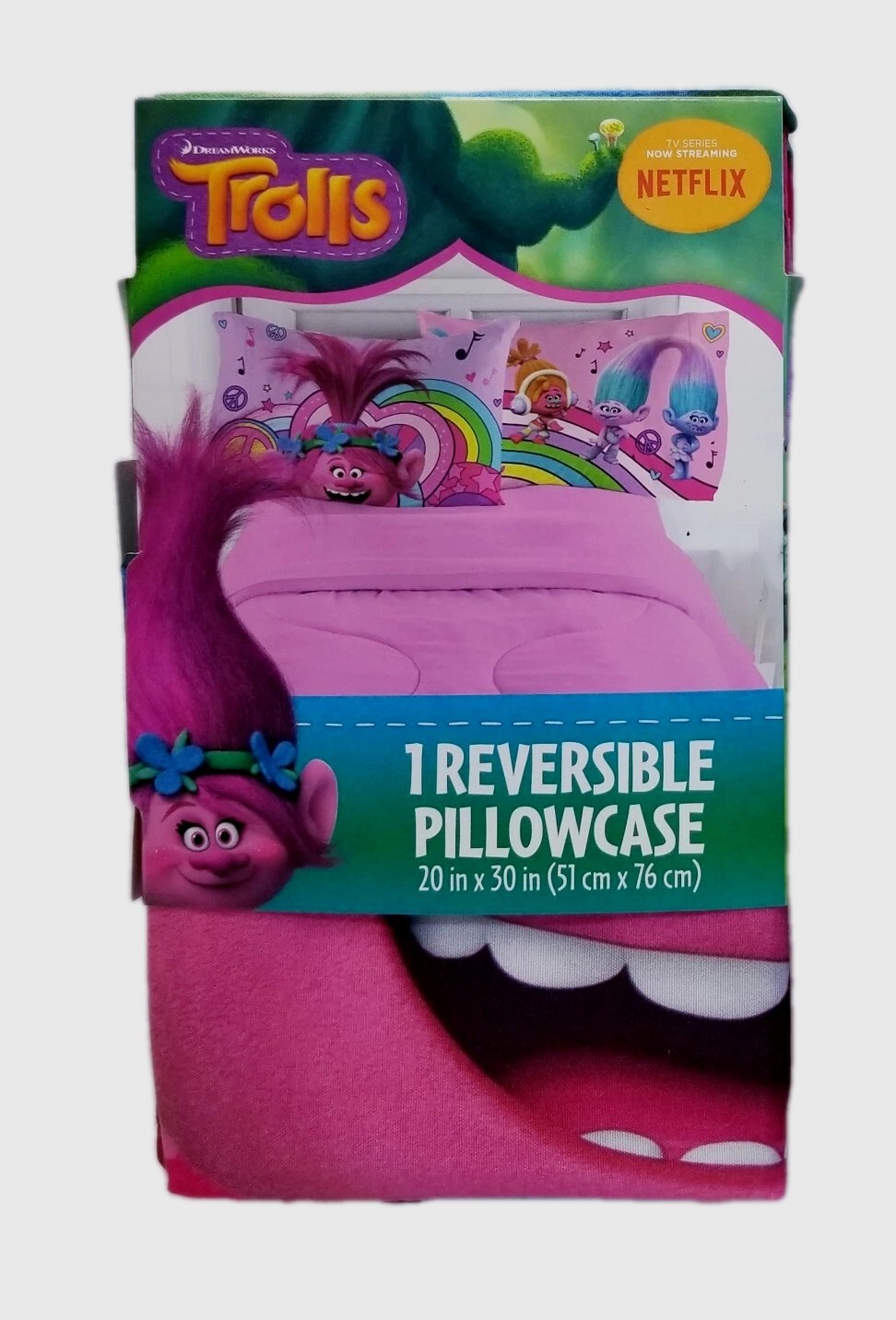 1 Reversible TROLLS  Poppy DJ Pillowcases Stranded 20"X30" New