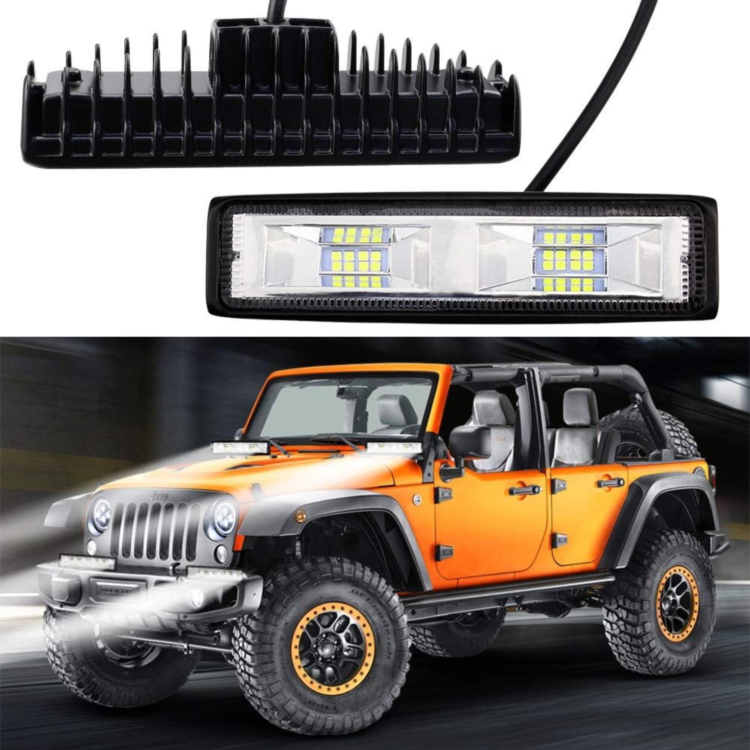 2 Pcs Snow Removal Vehicle LED Spotlight 48W 16LED LED Light Bar 12v-24v