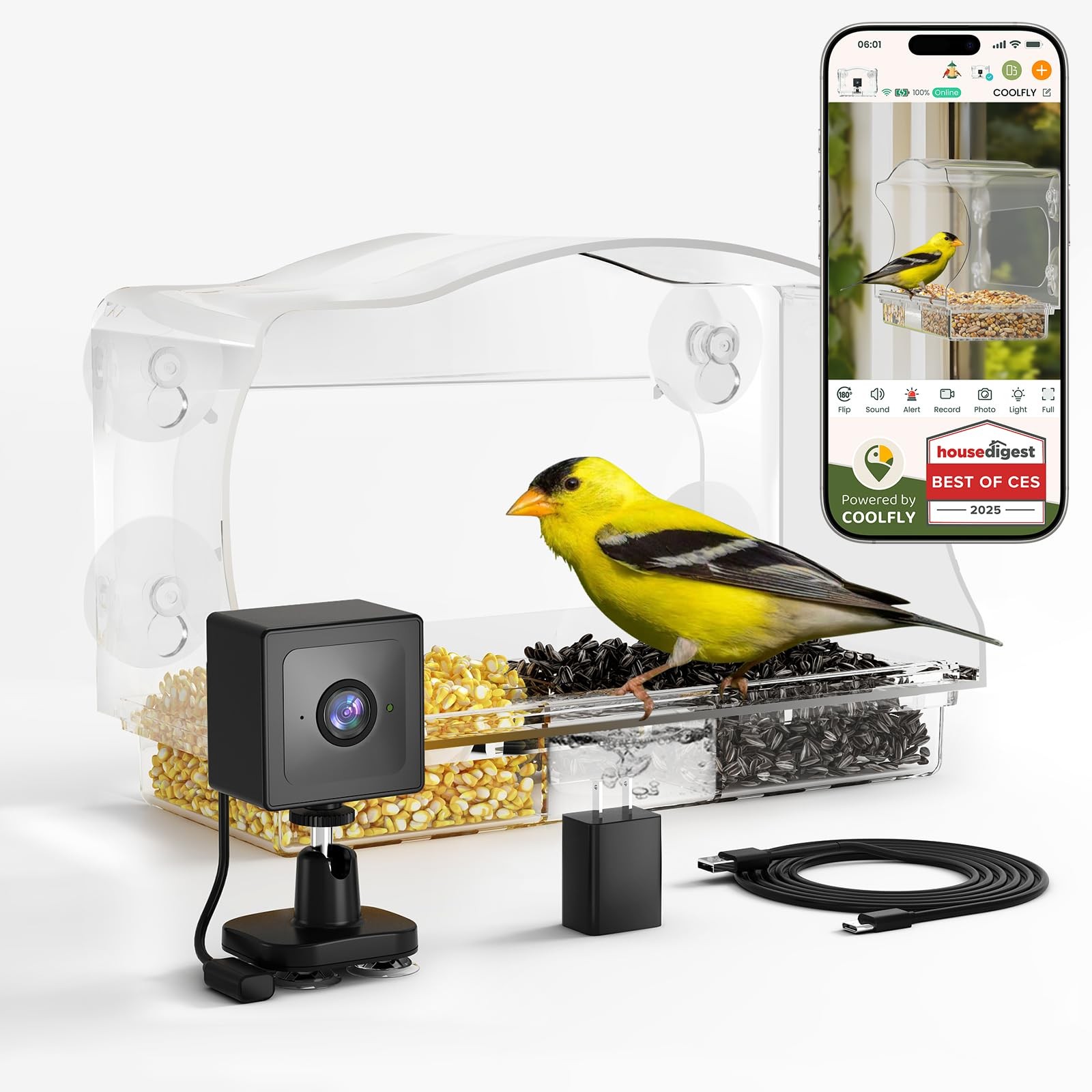 Freeseason Waterproof Smart Bird Feeder Camera with AI ID, Transparent - IP65