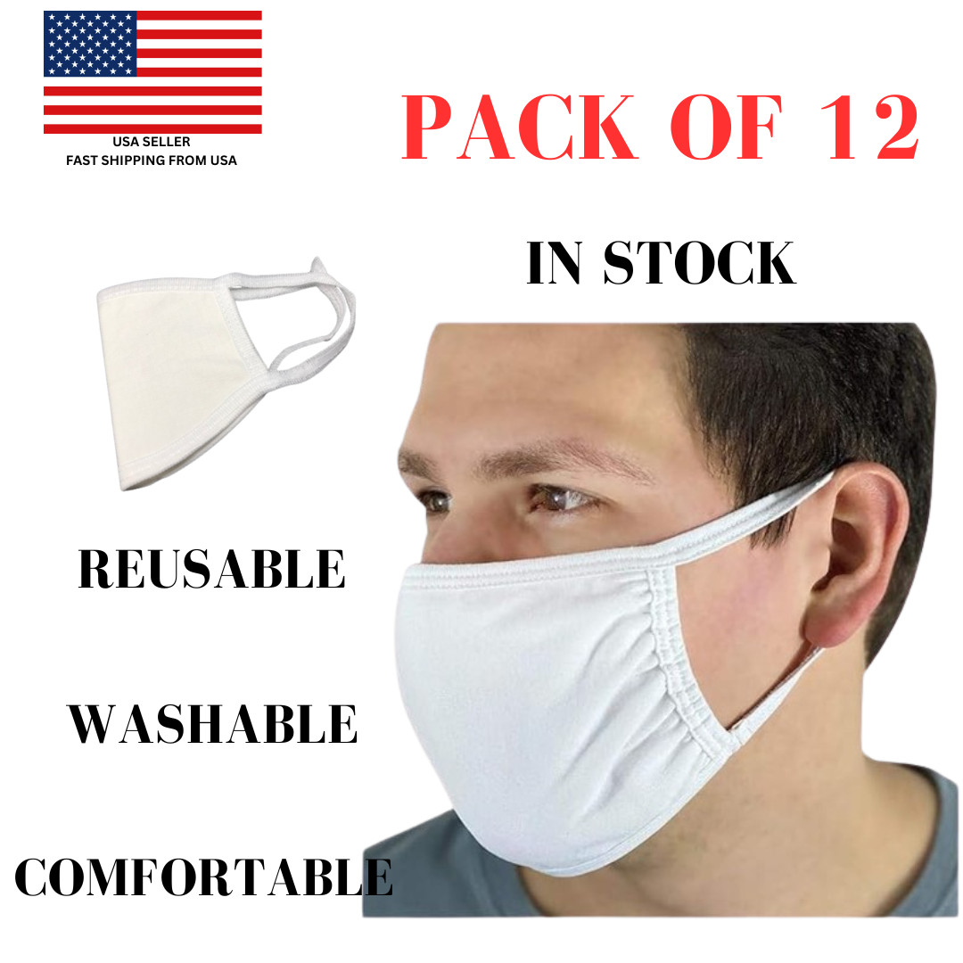 White Face Mask Reusable Washable Cover Masks Fashion pack of 12