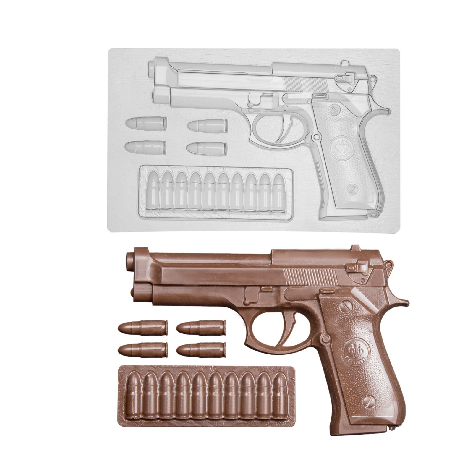 Mold for chocolate "Beretta pistol (left side)" plastic mold for confectioners