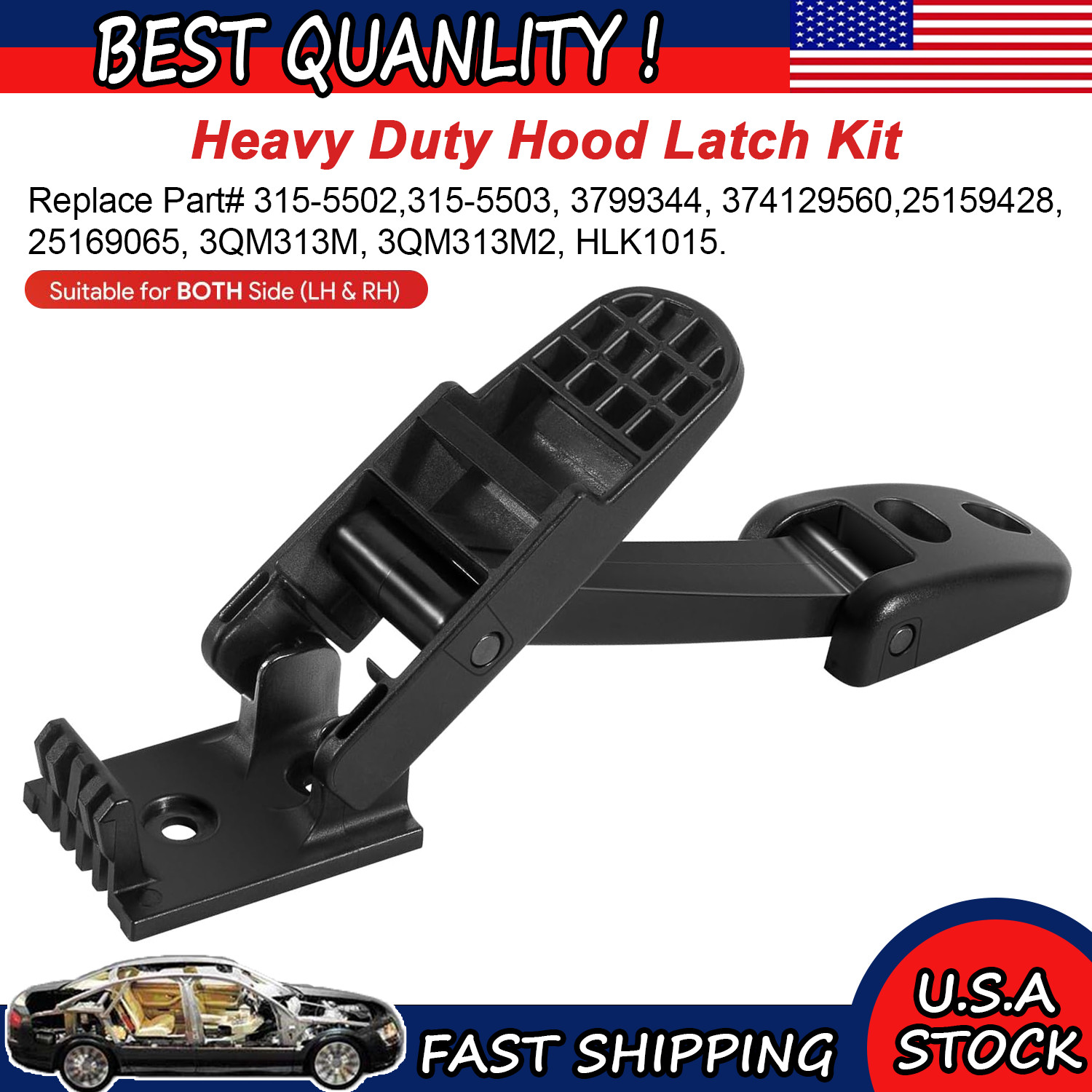 Heavy Duty Hood Latch Kit for Peterbilt 325 335 337 340 348 384 386 569 579 567