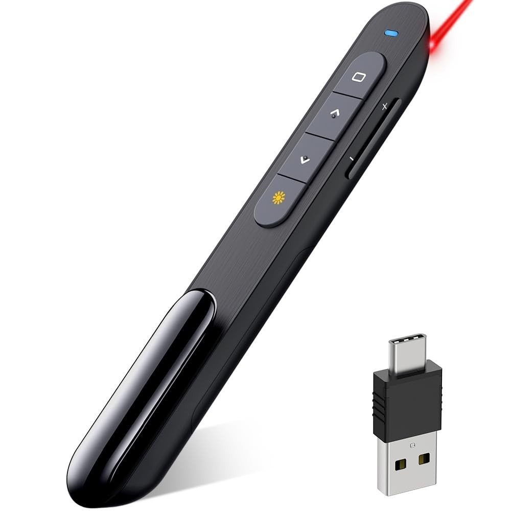 Wireless Presenter Remote Clicker with Red Pointer & Volume Control for PPT, Mac