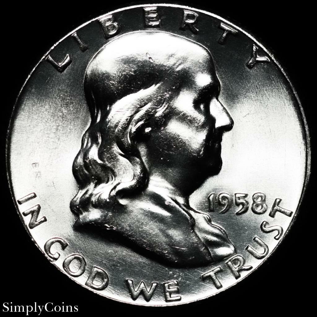 1958 FS-402 Obv Die Clash Franklin Half Dollar BU Uncirculated Obverse SKU-4036