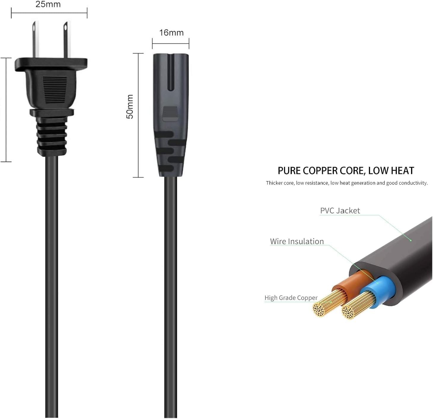 6 Feet AC Power Cord for Lift Chair/Recliner - Universal for Okin, Limoss, La...