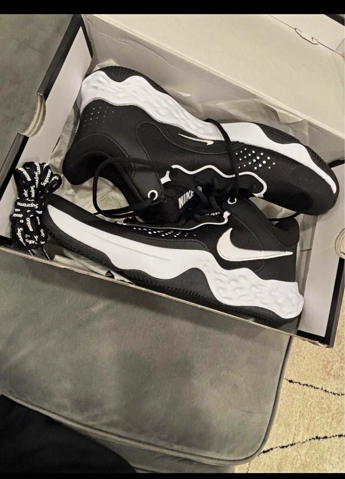 Nike Men’s Low Top Basketball Sneakers Lace-Up Black/White Logo