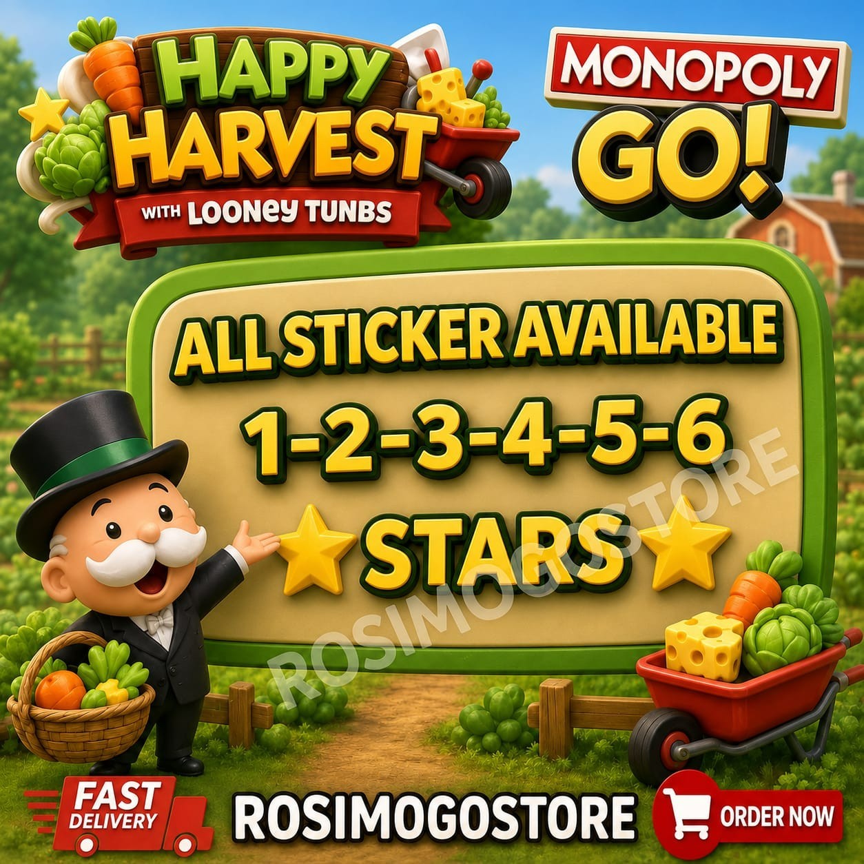 Happy Harvest Album Monopoly Go 1-6⭐All Stickers Available Fast Delivery - Cheap