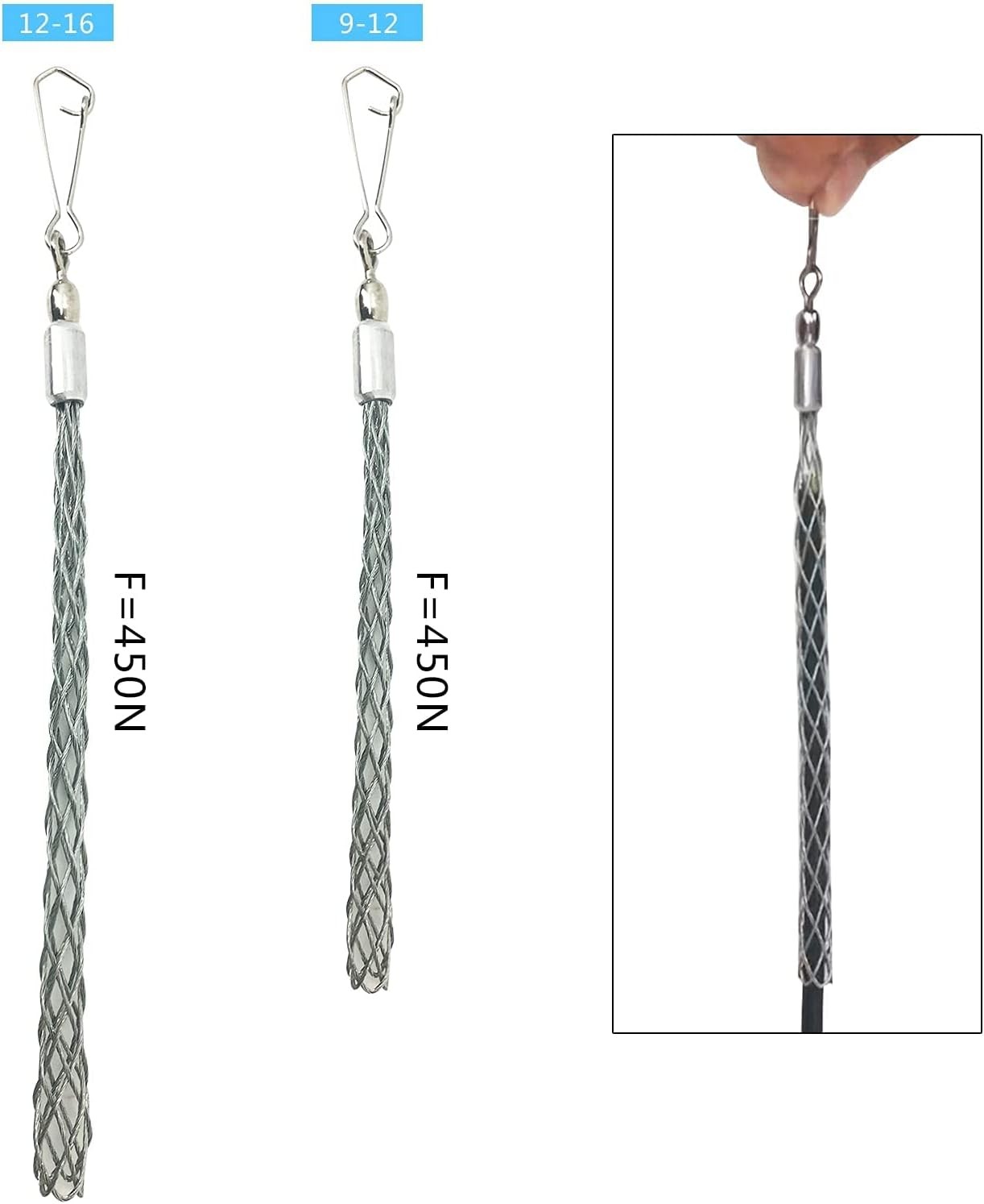 2pcs Eye Mesh Cable Grip Puller Galvanizing Cable Pulling Sock Grip Puller Rope